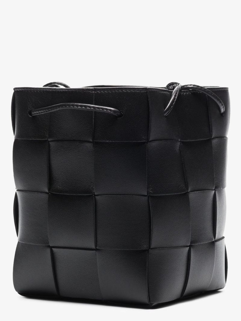 Black Cassette Leather Cross Body Bucket Bag