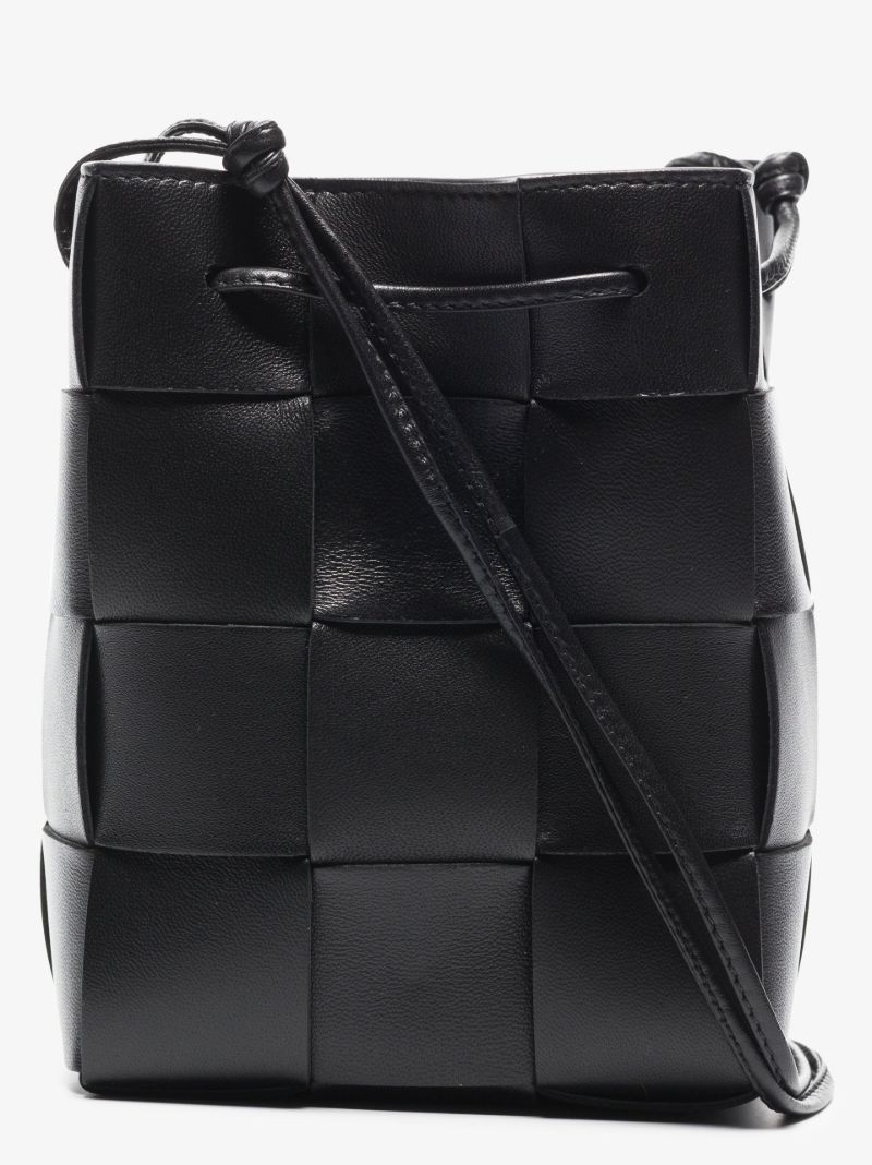 Black Cassette Leather Cross Body Bucket Bag