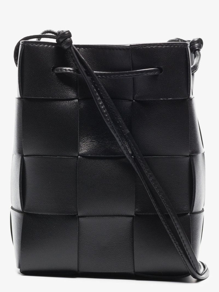 Black Cassette Leather Cross Body Bucket Bag