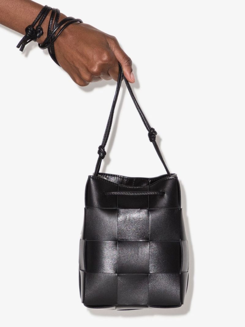 Black Cassette Leather Cross Body Bucket Bag