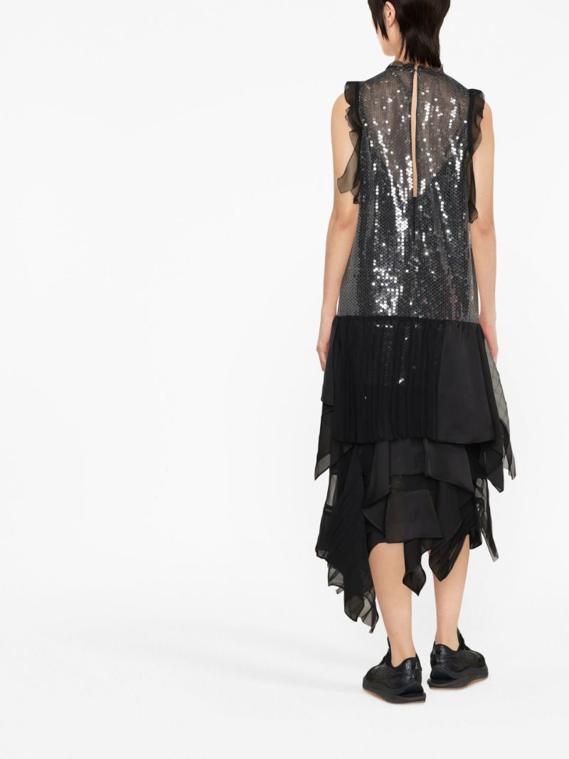 Black Sequinned Tulle Midi Dress