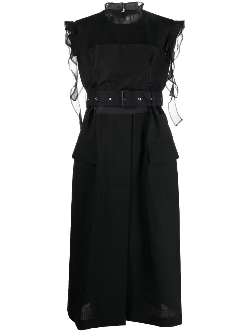 Black Panelled Belted Midi Dress