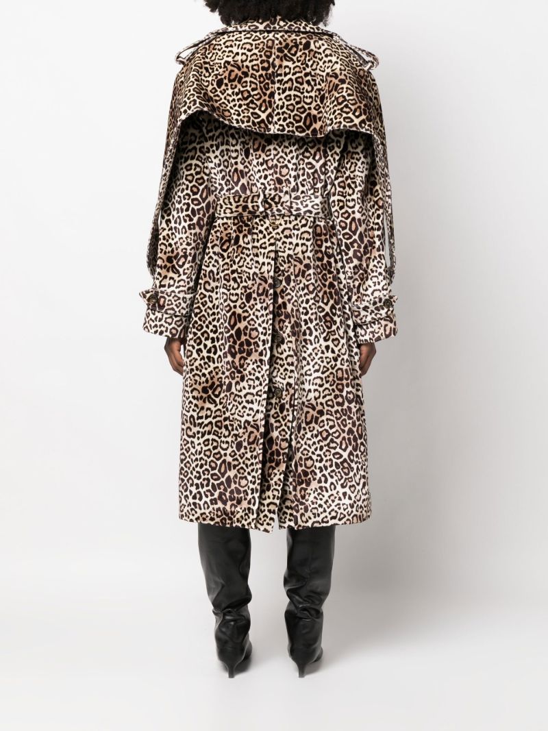Brown Leopard Print Double-breasted Trench Coat