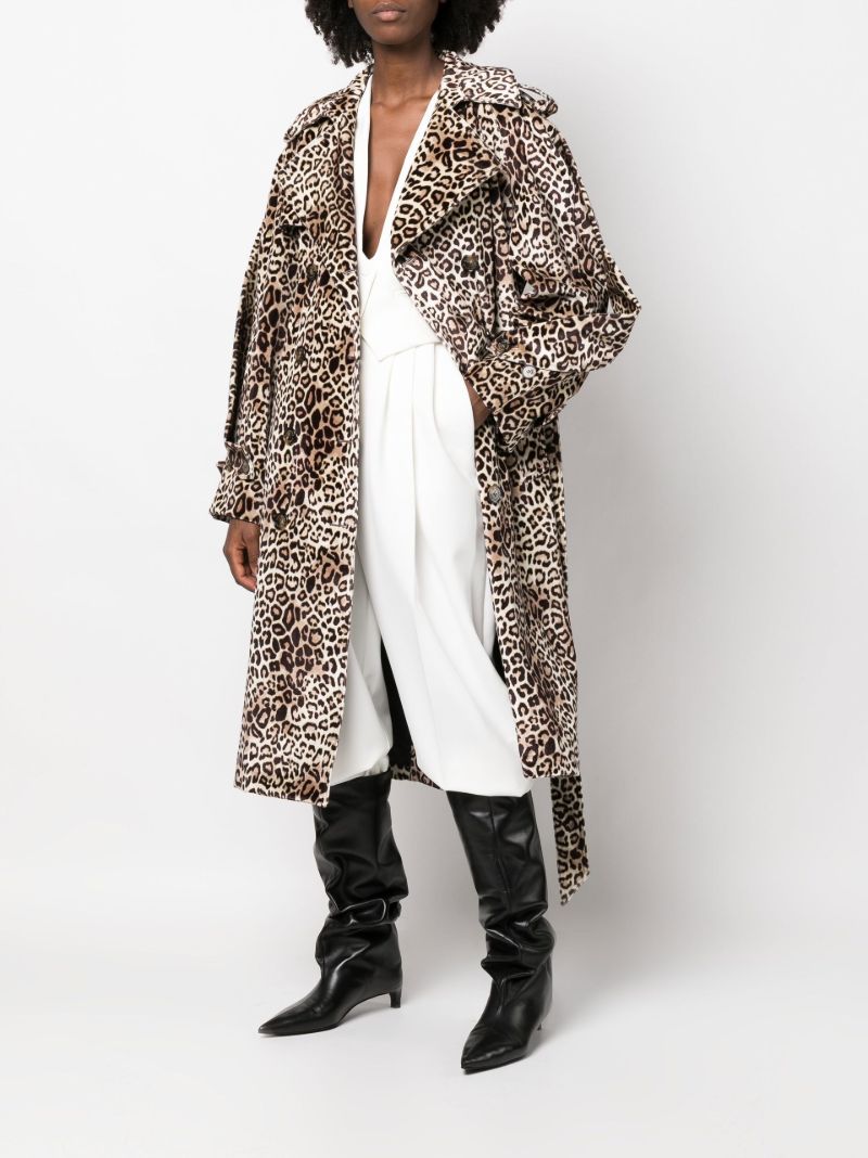 Brown Leopard Print Double-breasted Trench Coat