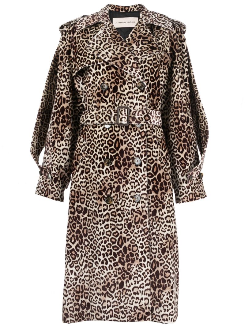 Brown Leopard Print Double-breasted Trench Coat
