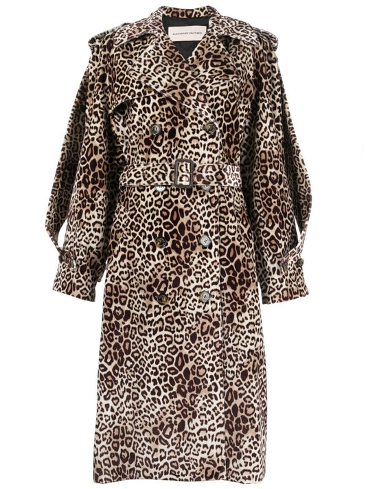 Brown Leopard Print Double-breasted Trench Coat