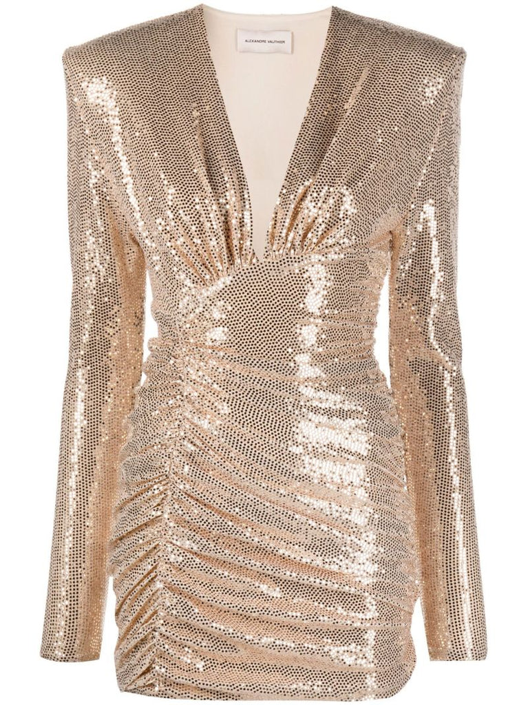 Gold Ruched Mini Dress