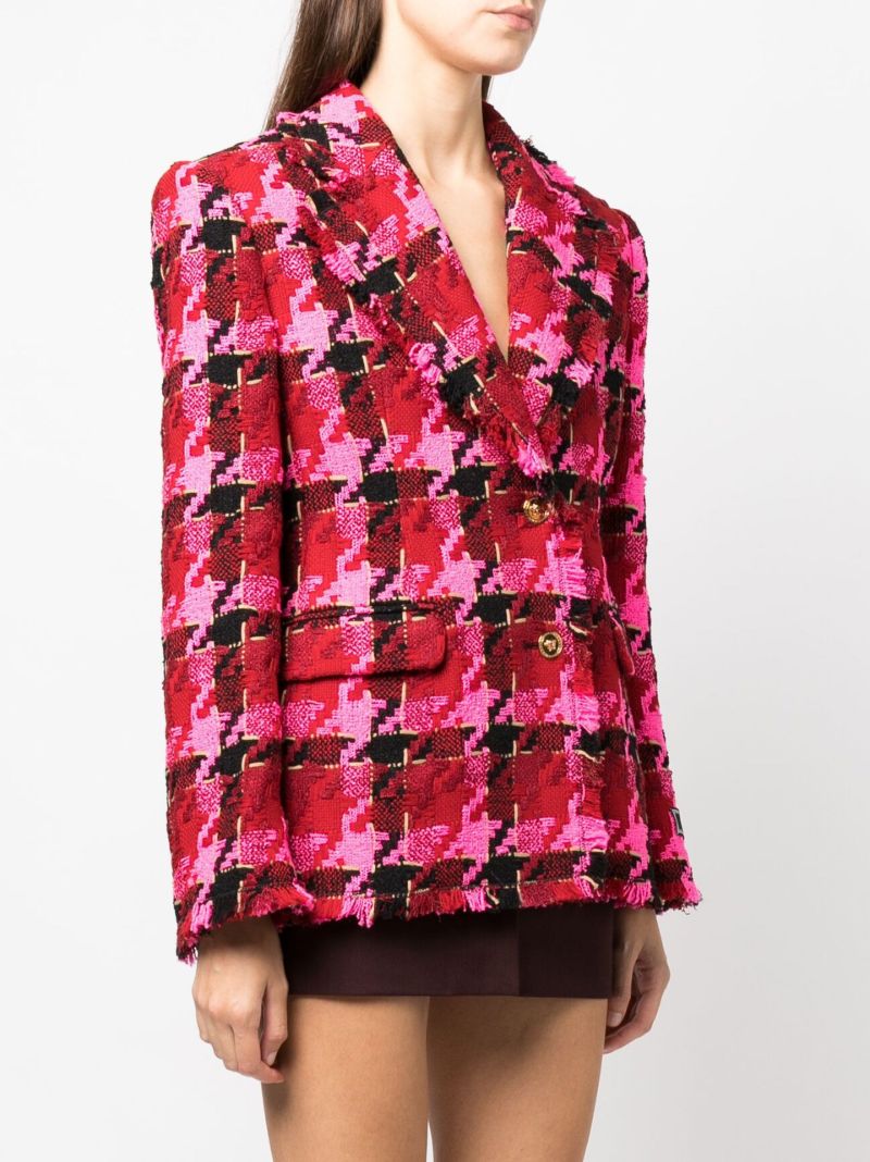 Red Houndstooth Single-breasted Blazer