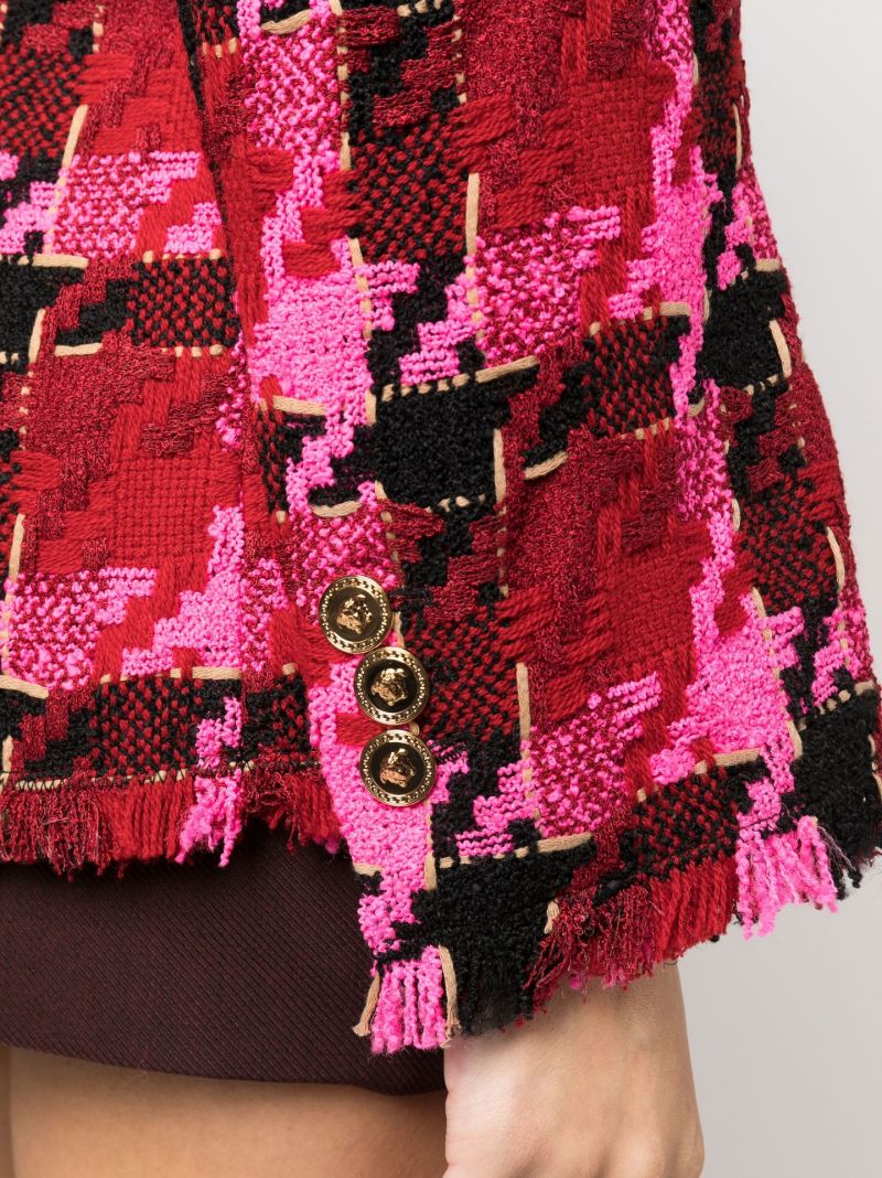 Red Houndstooth Single-breasted Blazer