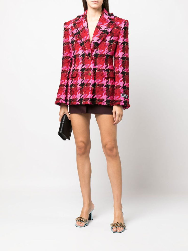 Red Houndstooth Single-breasted Blazer
