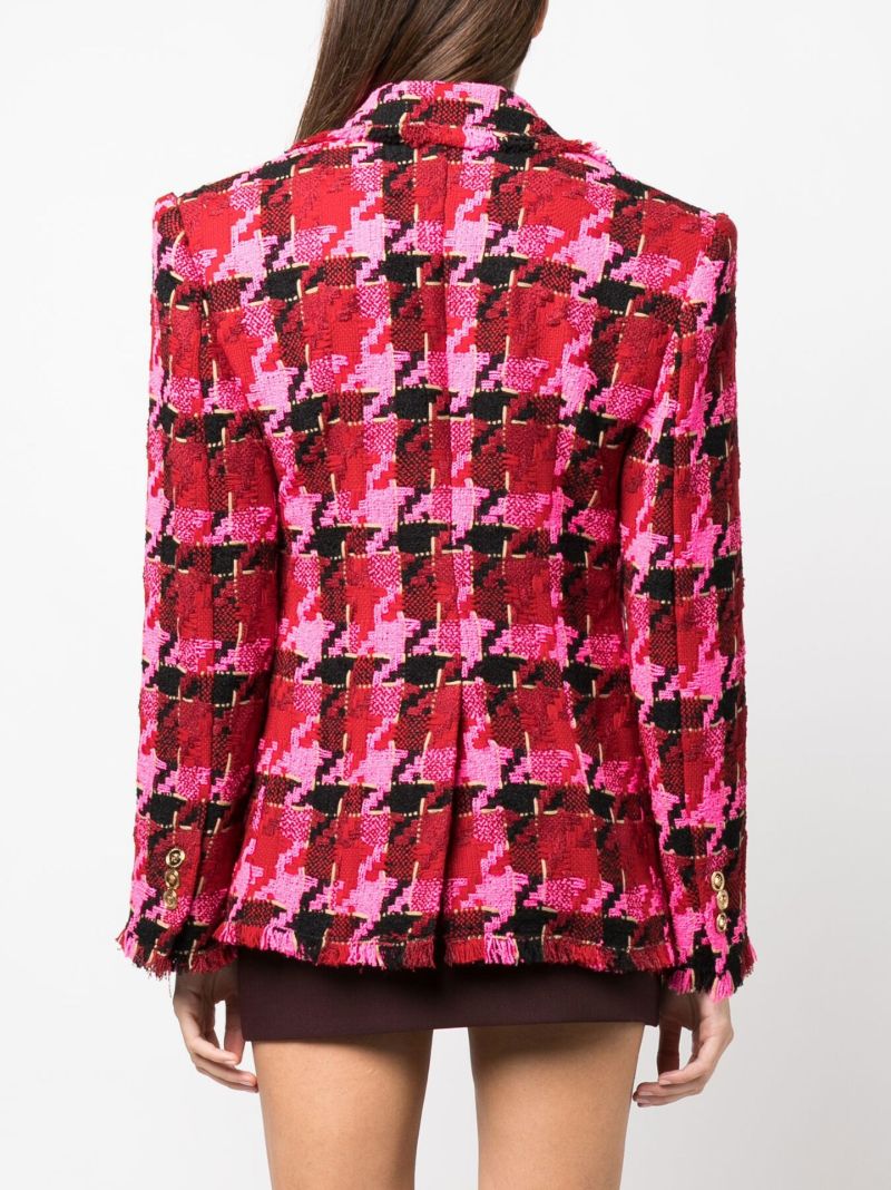 Red Houndstooth Single-breasted Blazer