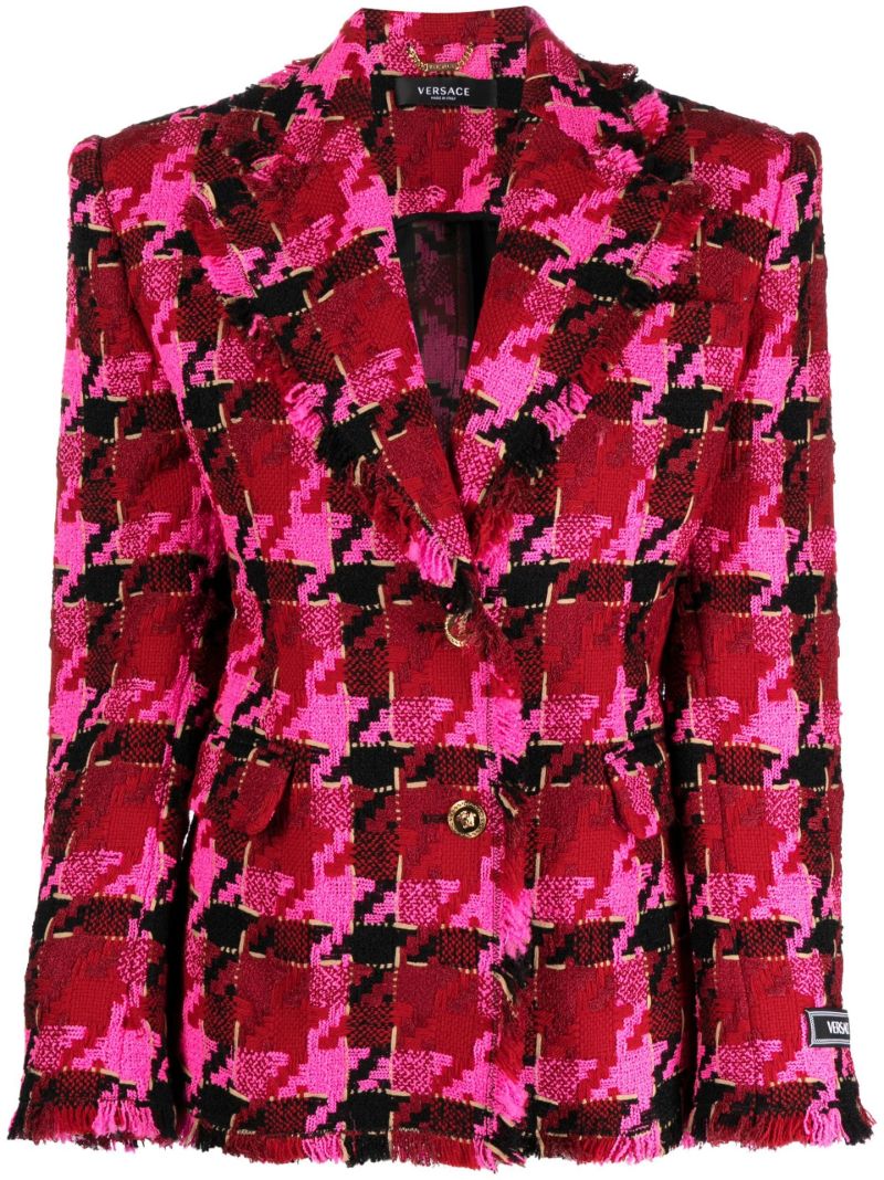 Red Houndstooth Single-breasted Blazer