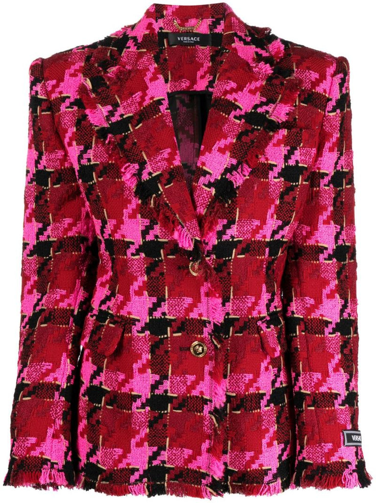 Red Houndstooth Single-breasted Blazer