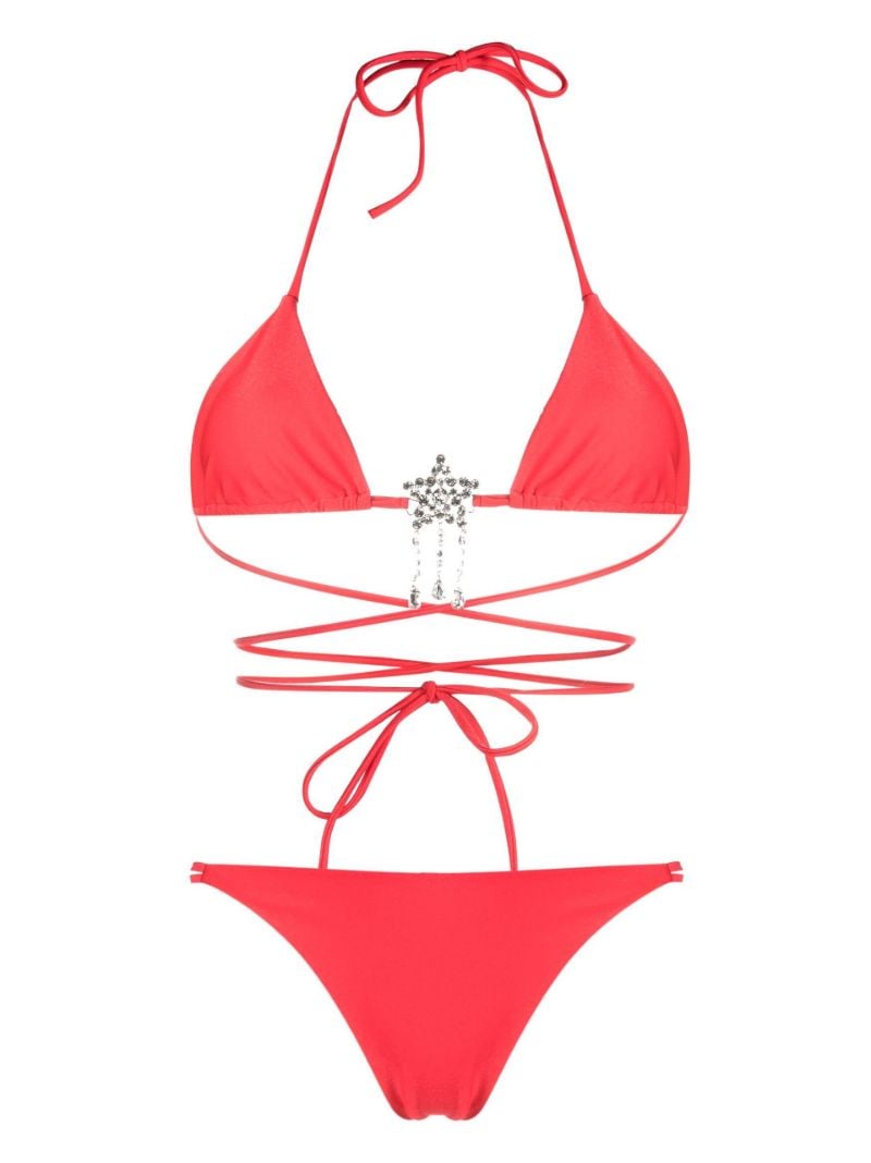 Red Crystal-embellished Triangle Bikini