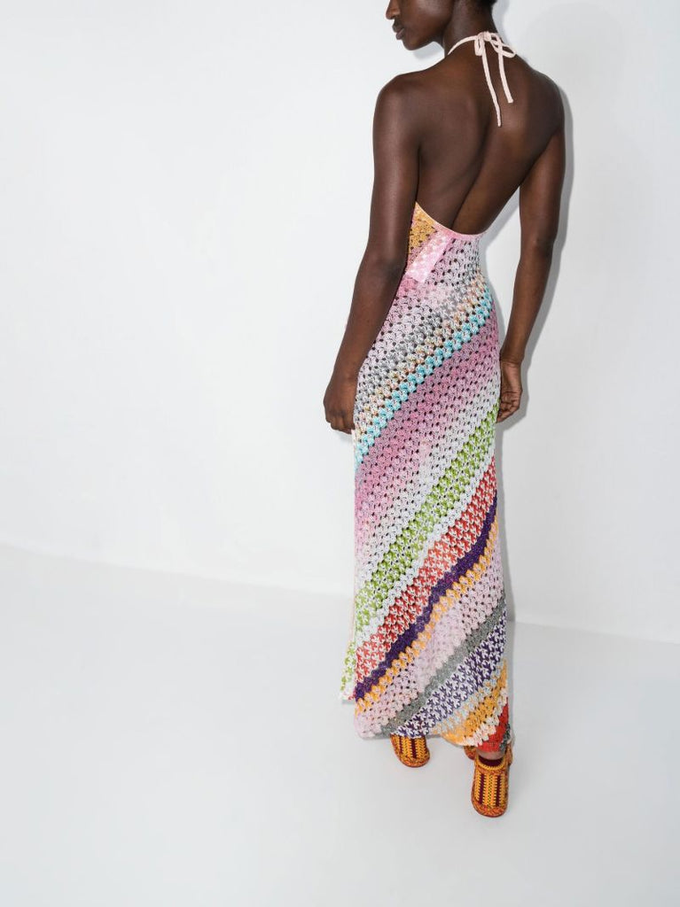 Multicolour Crochet Knit Halterneck Dress