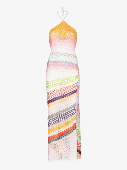 Multicolour Crochet Knit Halterneck Dress