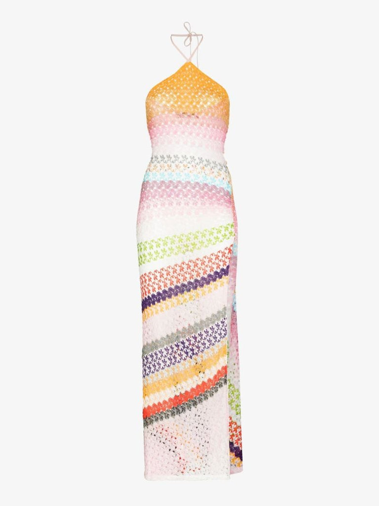 Multicolour Crochet Knit Halterneck Dress