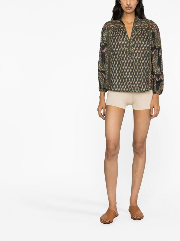 Green Paisley Print Organic Cotton Blouse