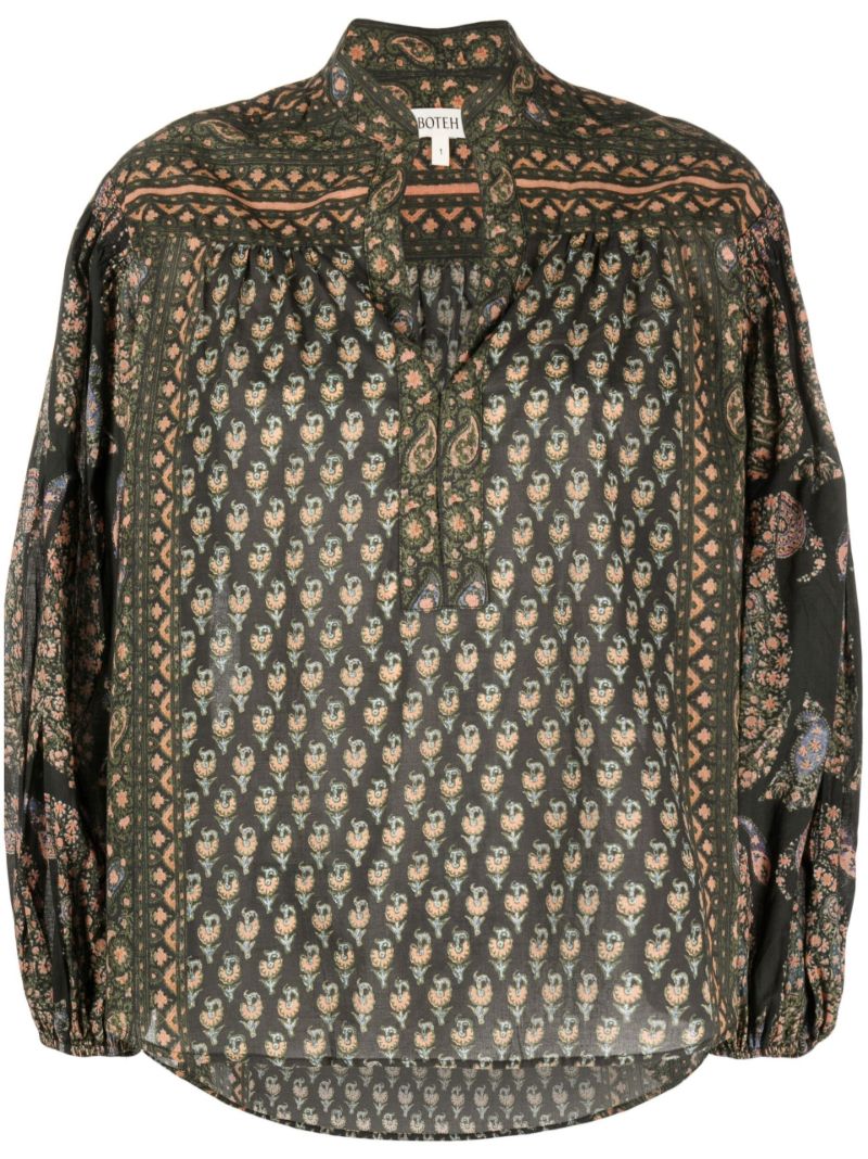 Green Paisley Print Organic Cotton Blouse