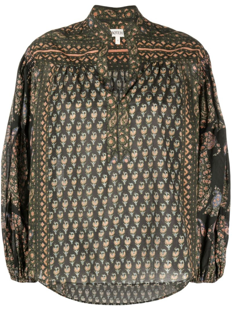 Green Paisley Print Organic Cotton Blouse