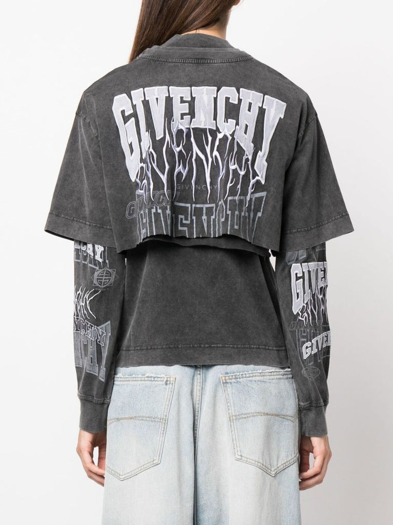 Grey Embroidered Logo Layered T-shirt