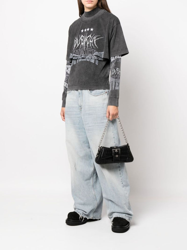 Grey Embroidered Logo Layered T-shirt