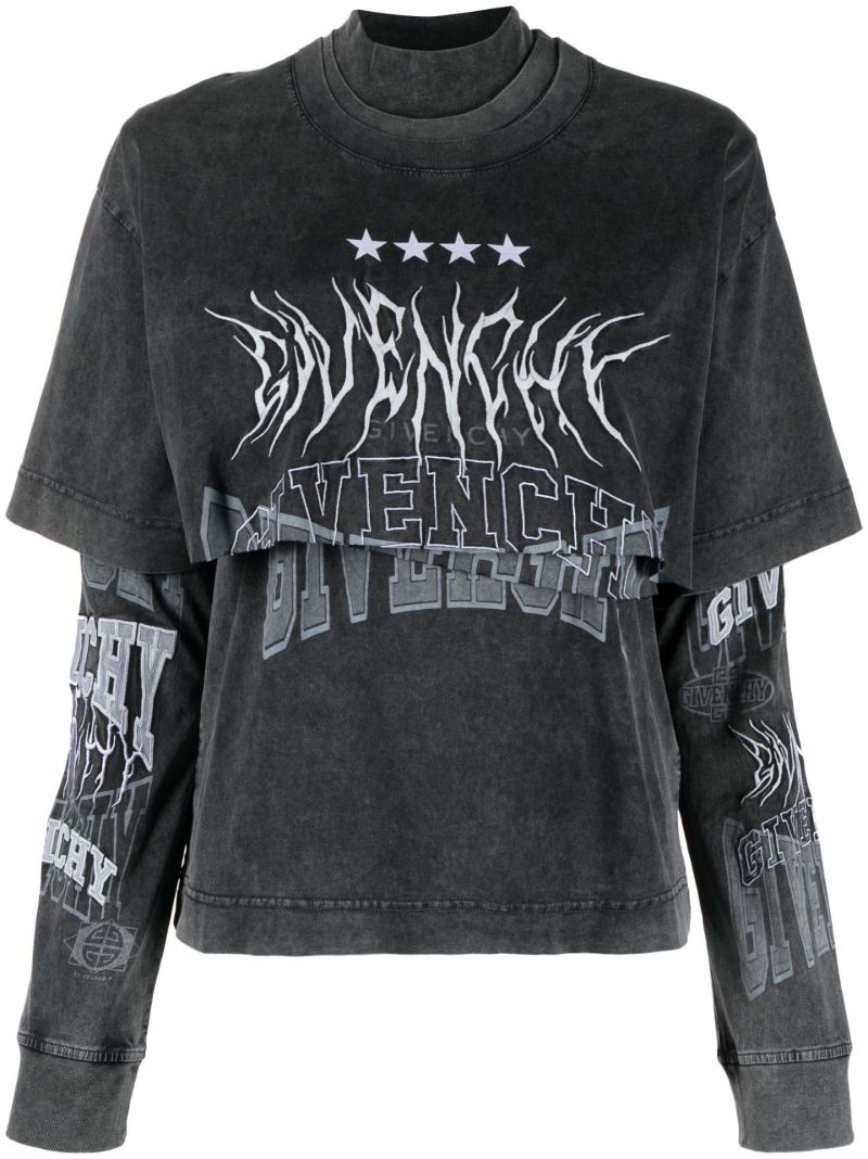 Grey Embroidered Logo Layered T-shirt