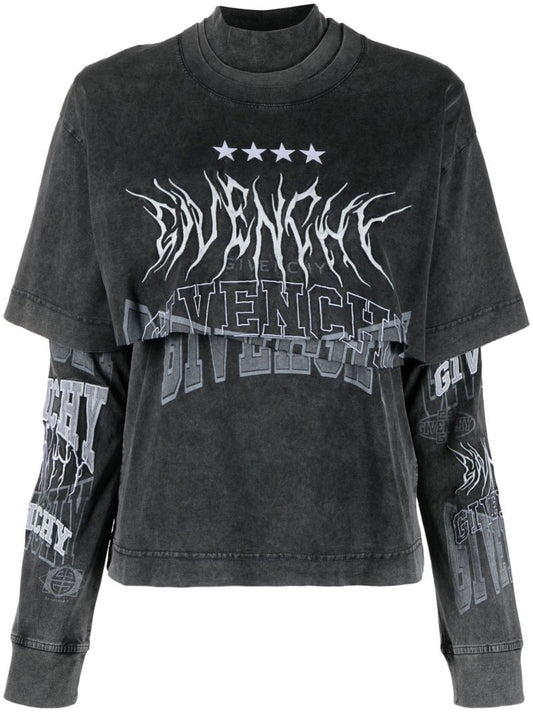 Grey Embroidered Logo Layered T-shirt
