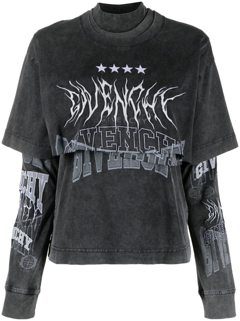 Grey Embroidered Logo Layered T-shirt