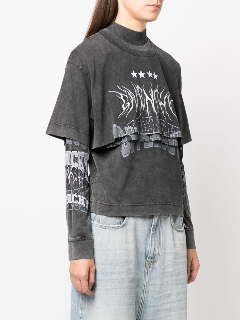Grey Embroidered Logo Layered T-shirt