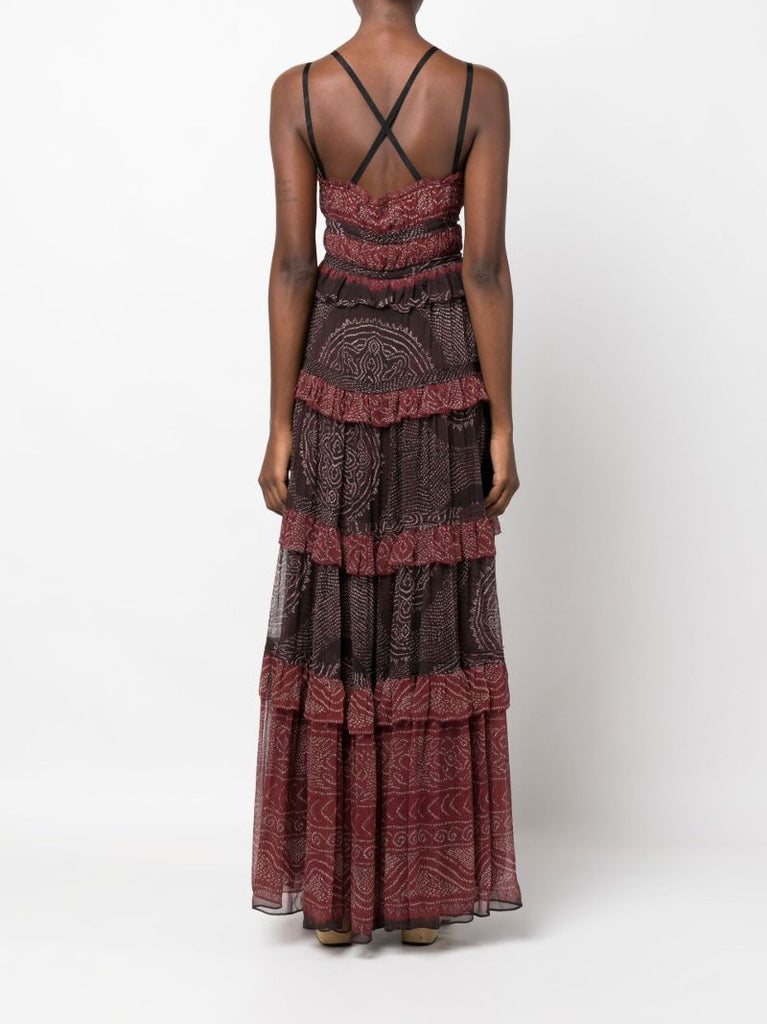 Red Agathe Ruffle Tiered Silk Gown
