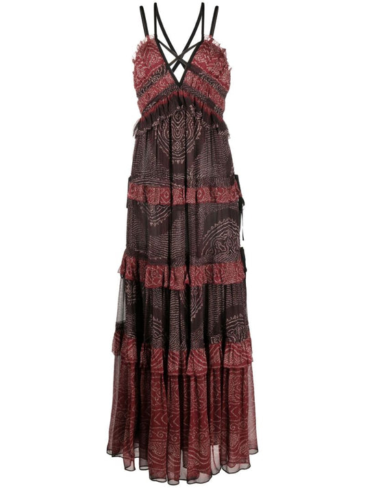 Red Agathe Ruffle Tiered Silk Gown