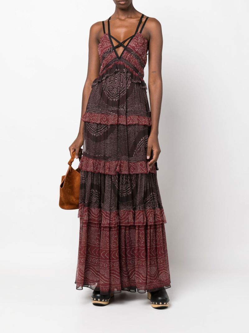 Red Agathe Ruffle Tiered Silk Gown