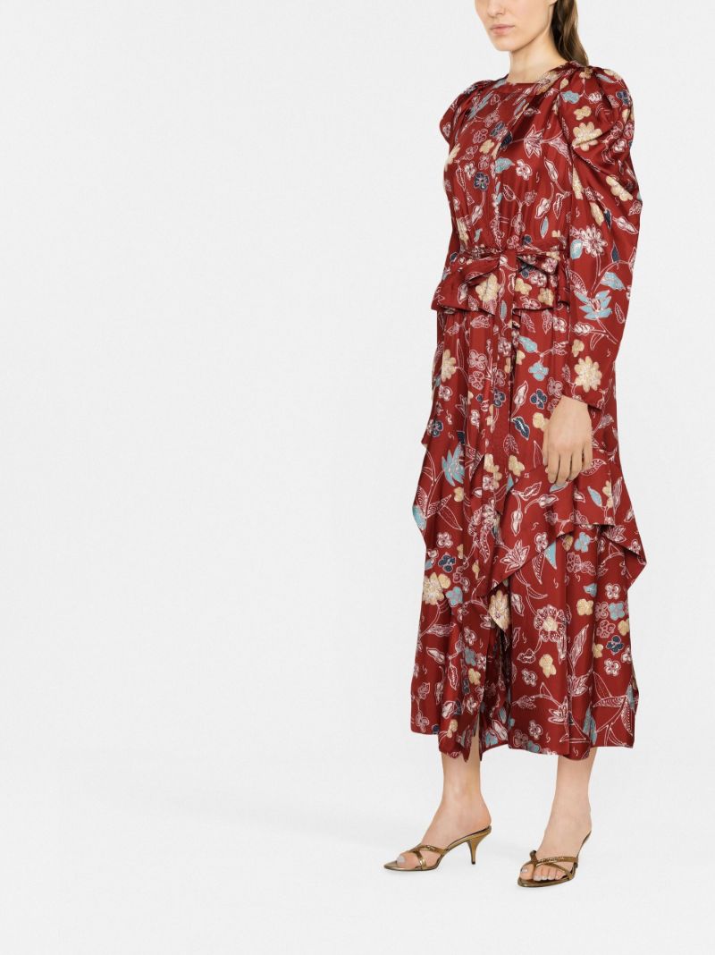 Red Virginie Floral Print Silk Dress