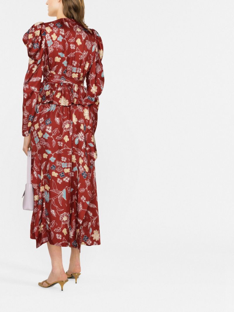Red Virginie Floral Print Silk Dress