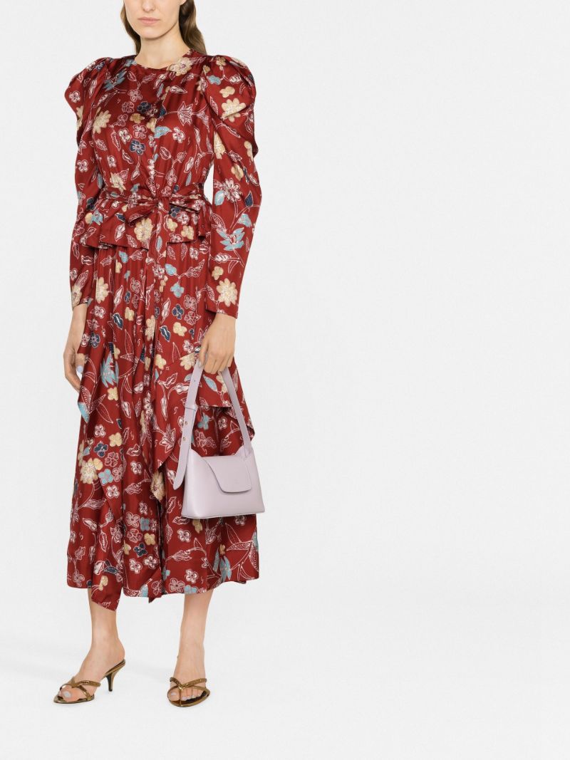Red Virginie Floral Print Silk Dress