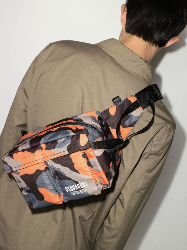 Blue and Orange Camouflage Print Belt Bag