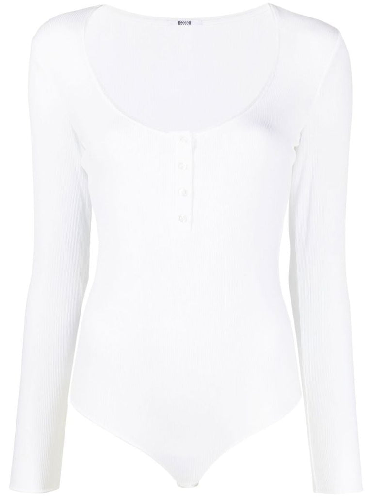 White Henley Ribbed Bodysuit