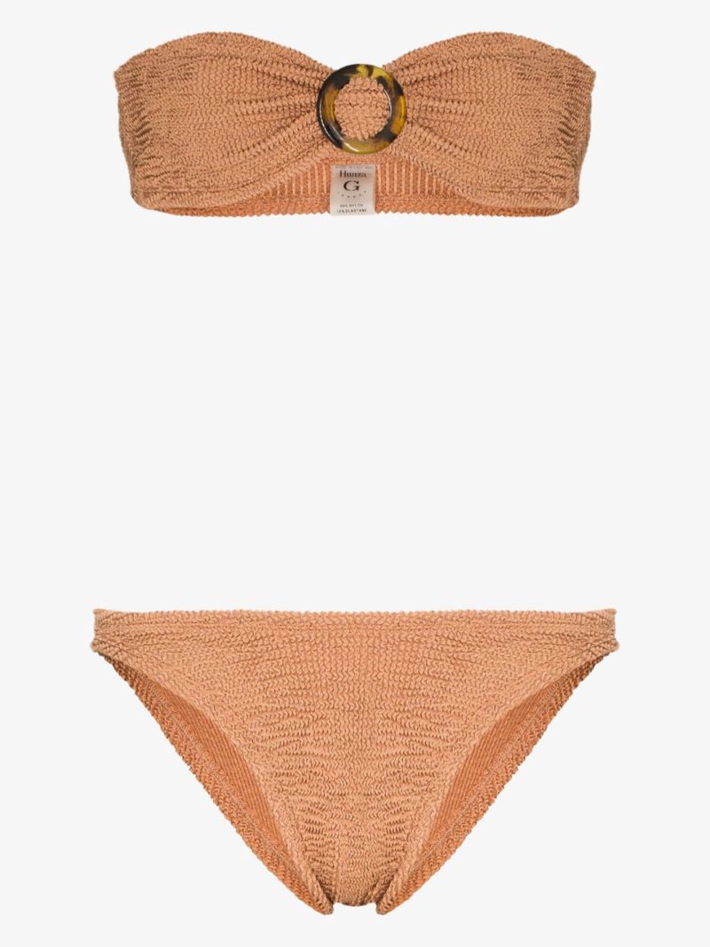 Brown Flora Crinkle Bandeau Bikini