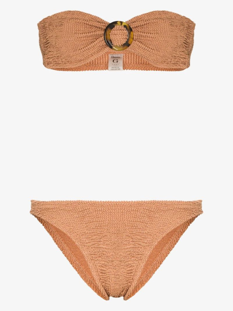 Brown Flora Crinkle Bandeau Bikini