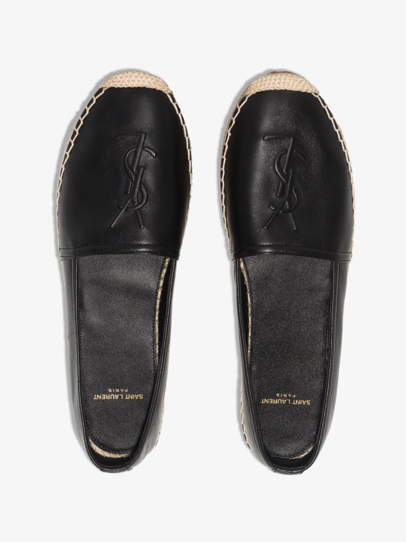 Black Logo Leather Espadrilles