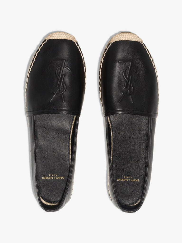 Black Logo Leather Espadrilles