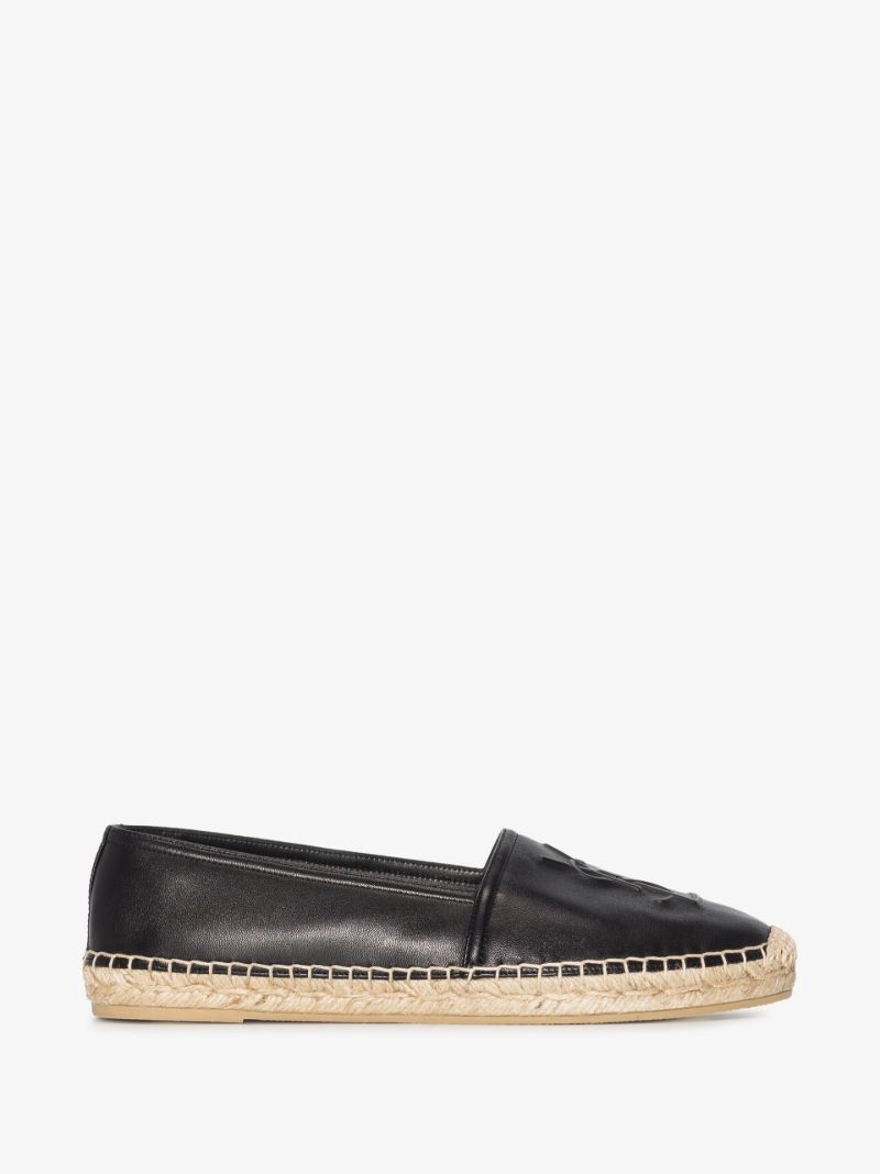 Black Logo Leather Espadrilles