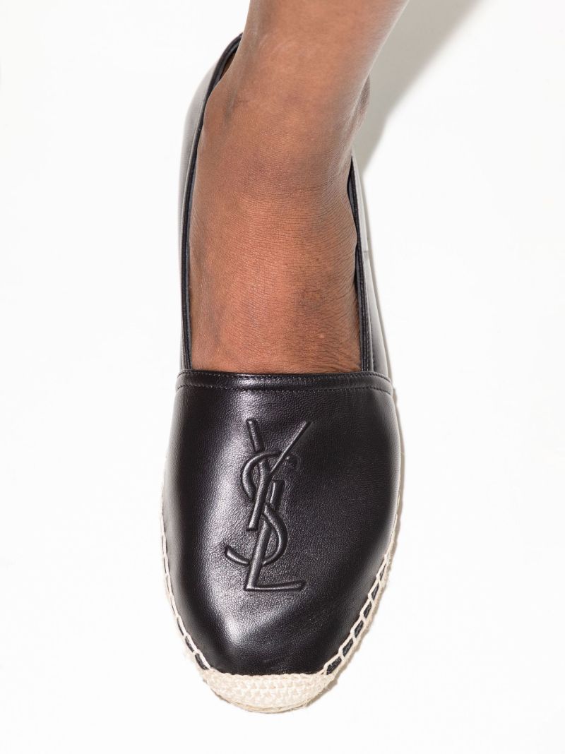 Black Logo Leather Espadrilles