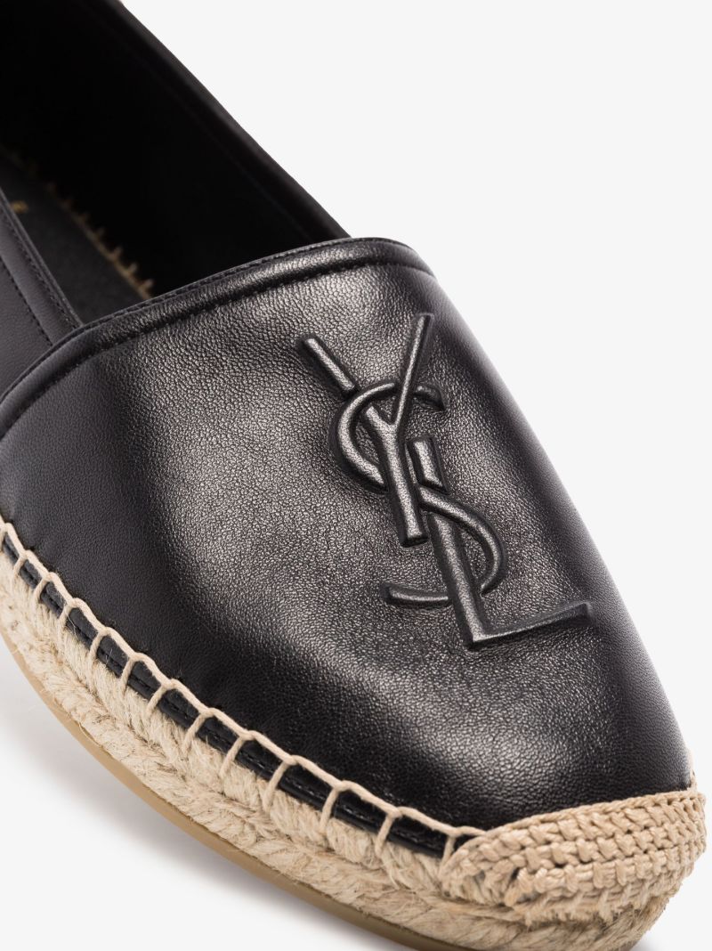 Black Logo Leather Espadrilles