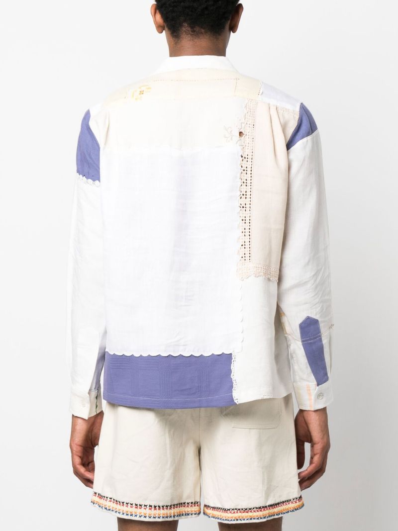 White Patchwork Long-sleeve Shirt