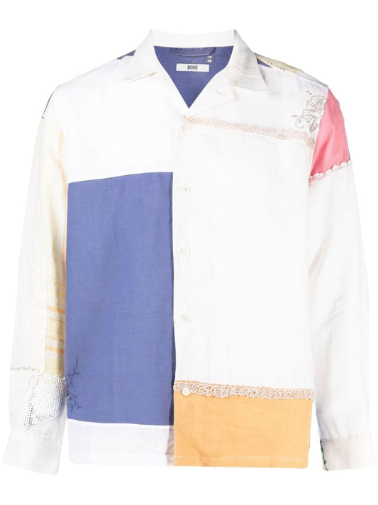 White Patchwork Long-sleeve Shirt
