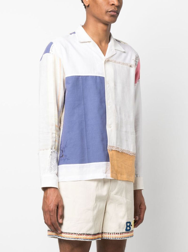 White Patchwork Long-sleeve Shirt