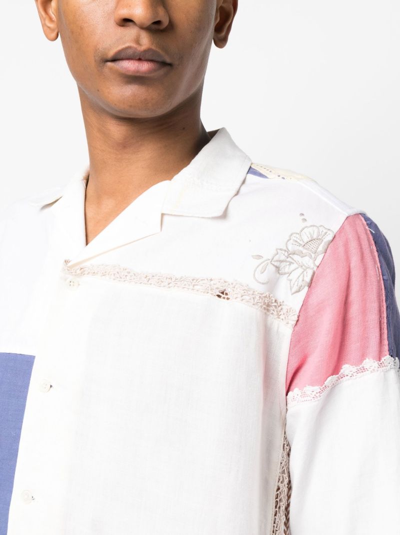 White Patchwork Long-sleeve Shirt