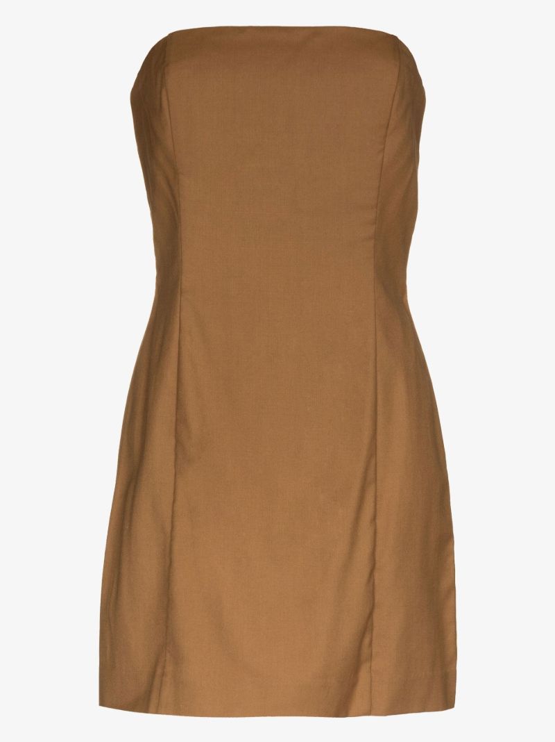 Brown Strapless Wool Mini Dress